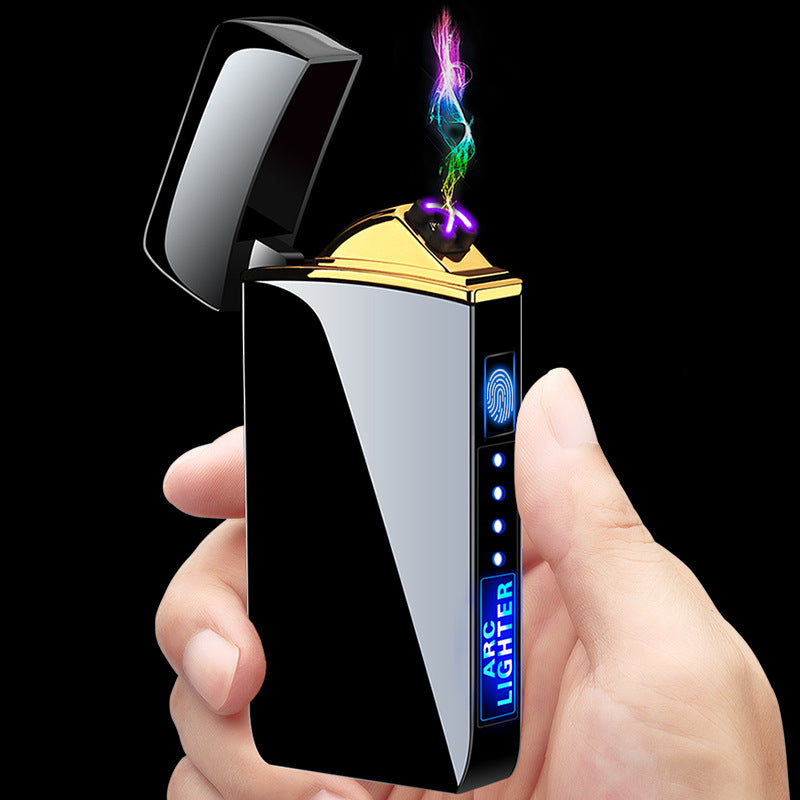 FY-Roxia Double Arc Lighter A6 - Black USB Rechargeable Windproof Metal Torch Lighter for Kitchen, Candles & Outdoor Survival - Perfect Cool Gift