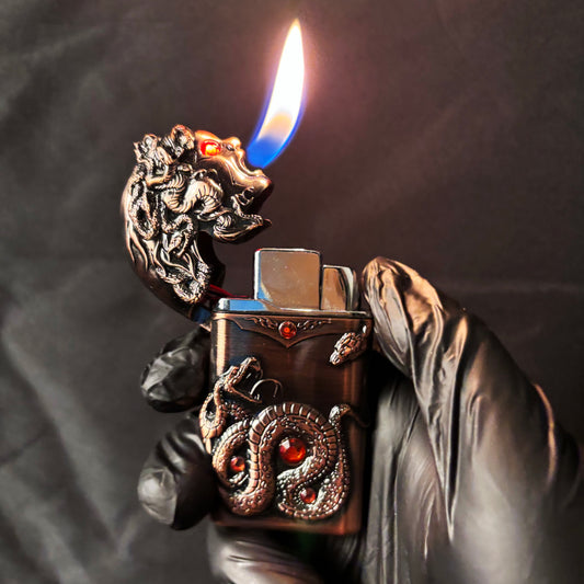 FY-Roxia Medusa Dual Fire Lighter - Windproof Metal Torch Lighter for Kitchen & Outdoor, Cool Copper Design, Ideal Gift