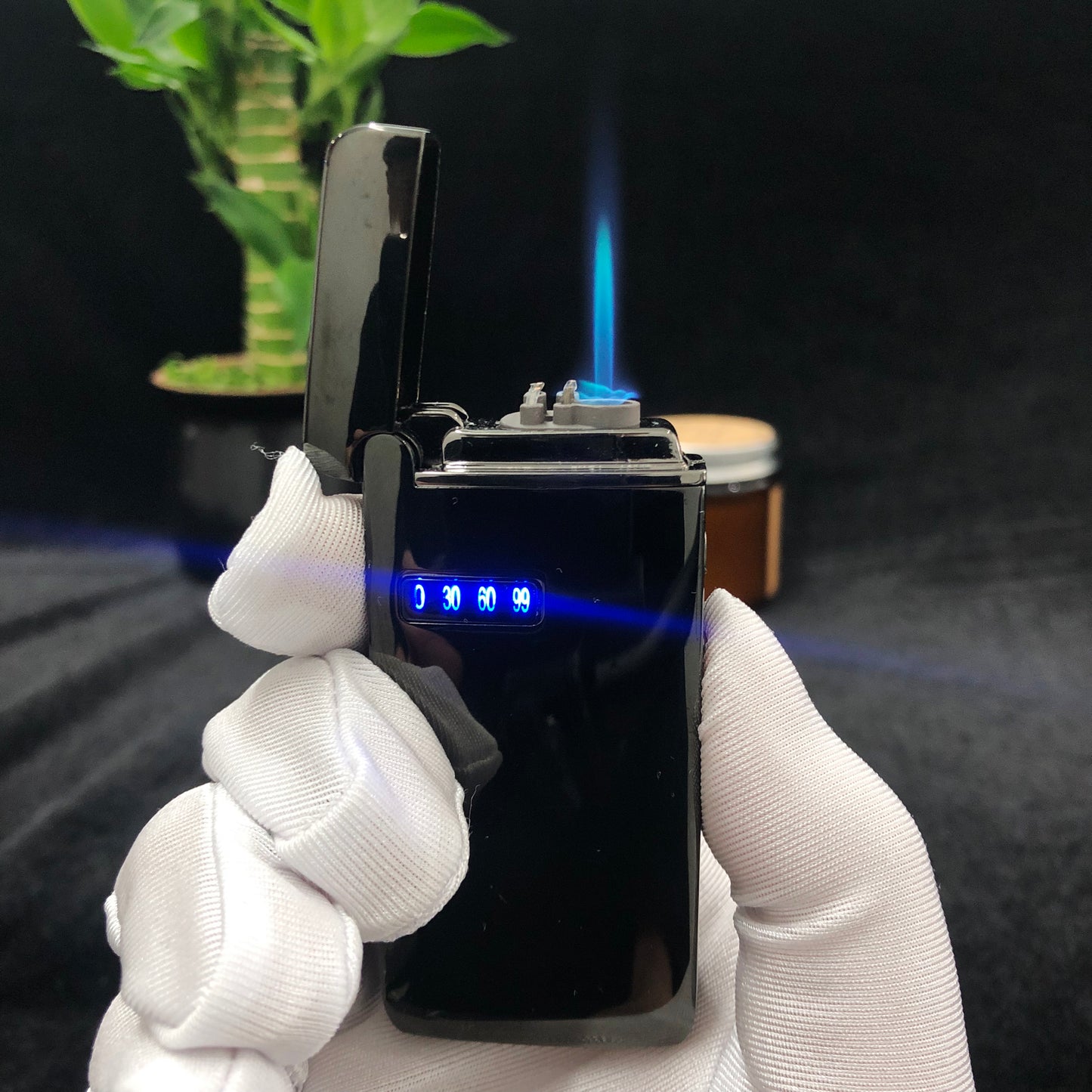 FY-Roxia High Jet Lighter 2016 - Black USB Dual Arc & Blue Flame Windproof Metal Torch Lighter for Kitchen, Candles & Outdoor Survival - Perfect Cool Gift