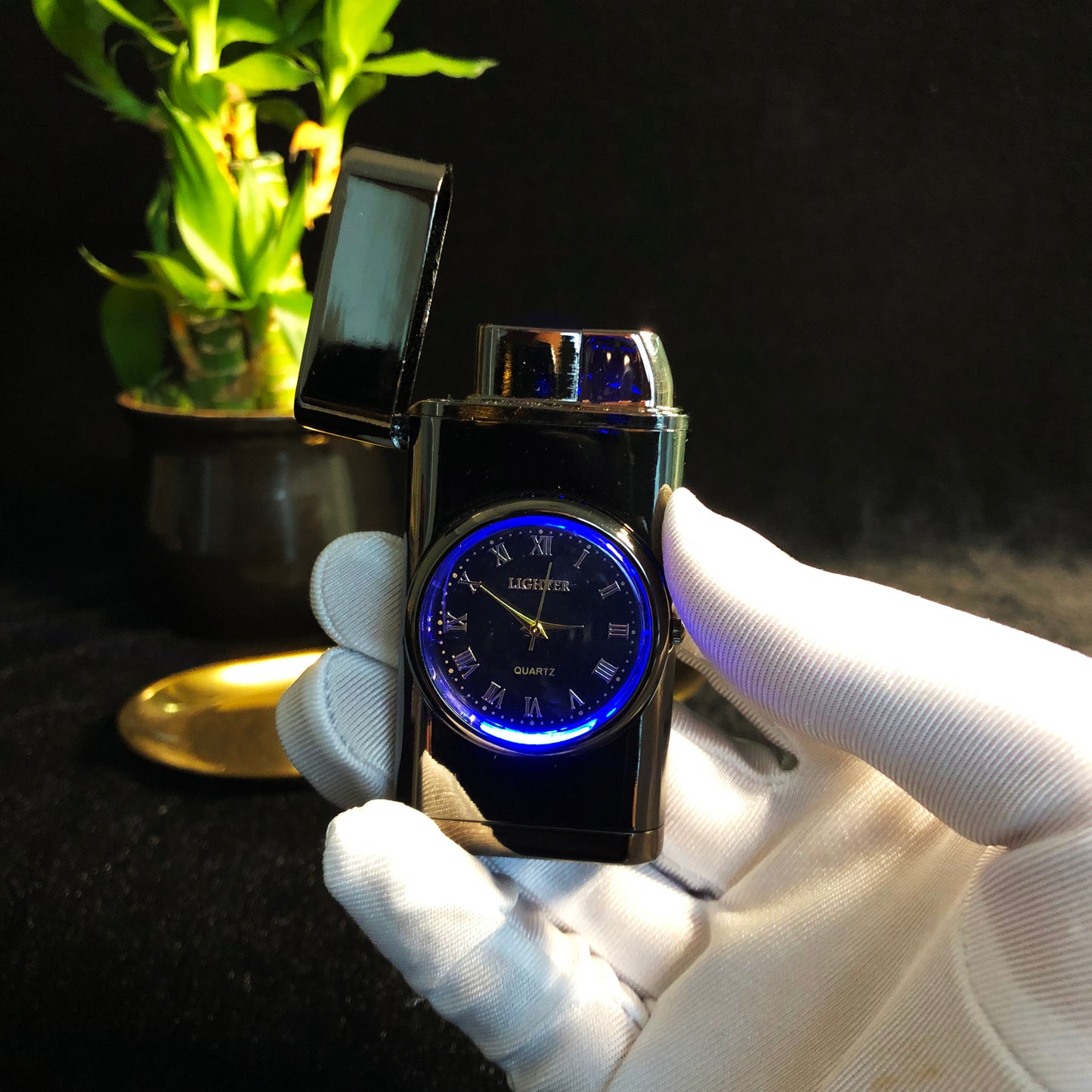 FY-Roxia Watch Lighter HB604 - Black Windproof Metal Torch Lighter with Blue Flame for Kitchen, Candles & Outdoor Survival - Stylish Gift for Cool Lighter Enthusiasts