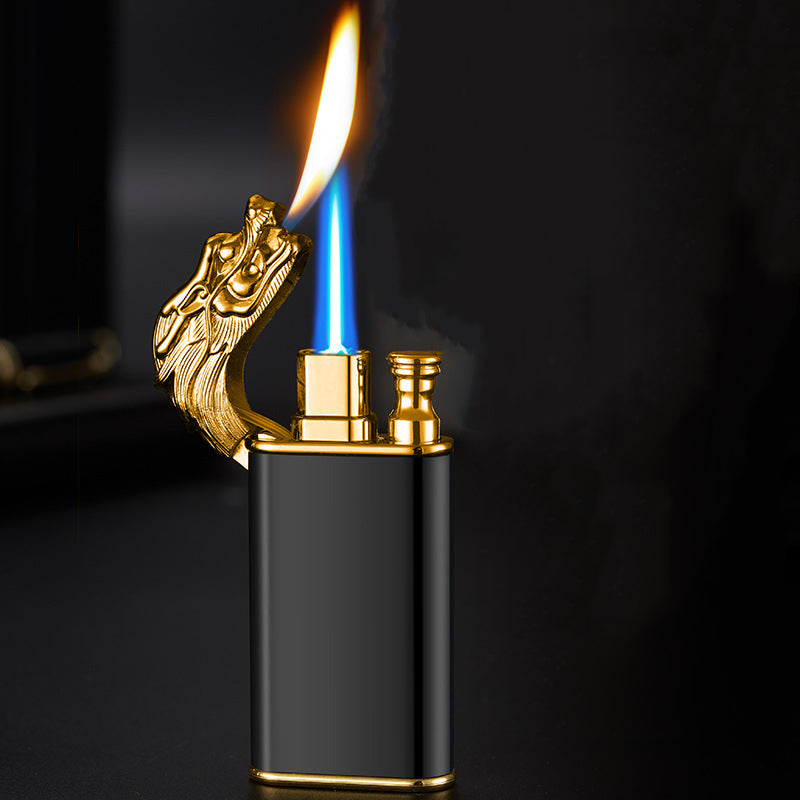 FY-Roxia Dragon Lighter - Black Dual Flame Windproof Torch Lighter for Kitchen & Outdoor, Blue Flame, Cool Survival Gift