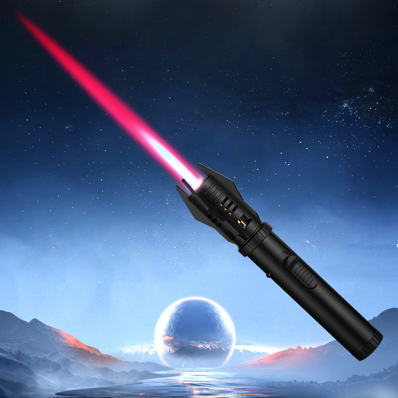 FY-Roxia Lightsaber Lighter - Black Windproof Metal Torch Lighter with Red Flame for Kitchen, Candles & Outdoor Survival - Cool Gift for Star Wars Fans