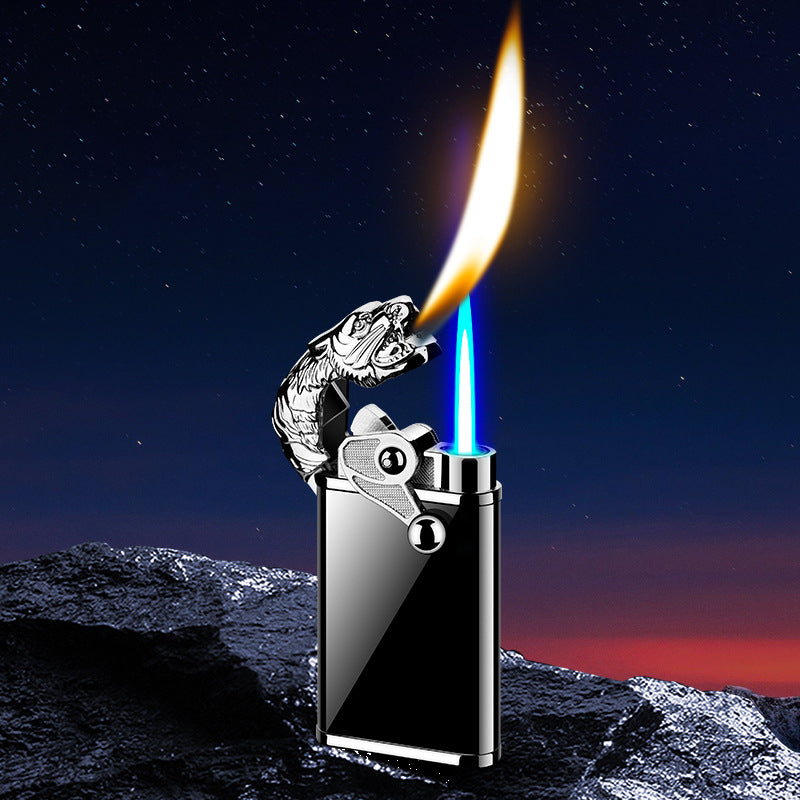 FY-Roxia Leopard Double Fire Lighter - Black Windproof Metal Torch Lighter for Kitchen, Candles & Outdoor Survival - Cool Gift for Fire Enthusiasts