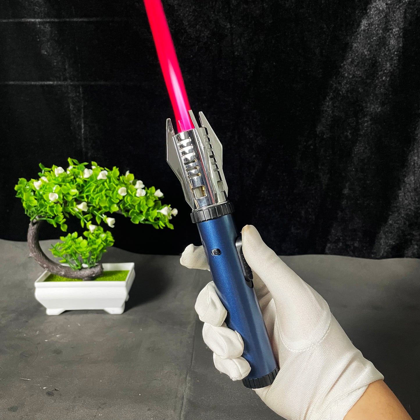 FY-Roxia Lightsaber Lighter - Blue Windproof Metal Torch Lighter with Red Flame for Kitchen, Candles & Outdoor Survival - Cool Gift for Star Wars Enthusiasts